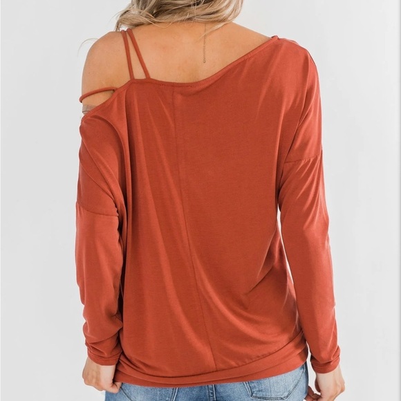 Something New Cold Shoulder Top- Soft Rust - Picture 9 of 12